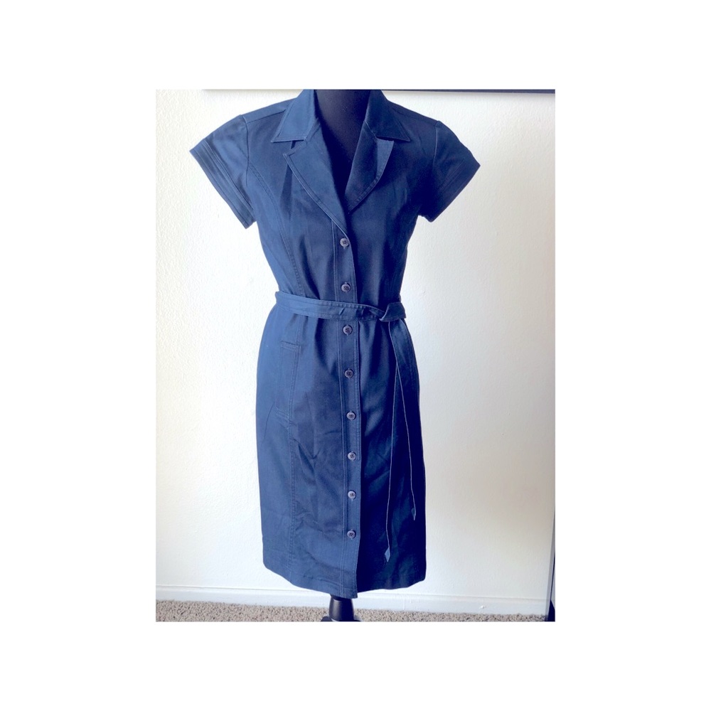 Button down, blu-jean dress w/ wrap tie made by Evan-Picone.